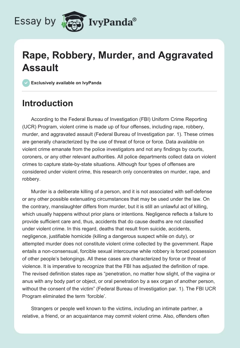 Rape, Robbery, Murder, and Aggravated Assault. Page 1