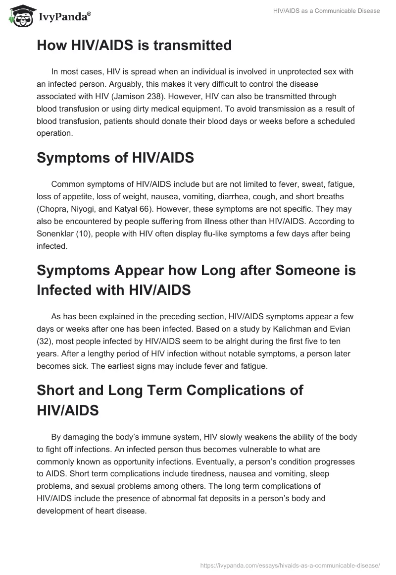 HIV/AIDS as a Communicable Disease. Page 2