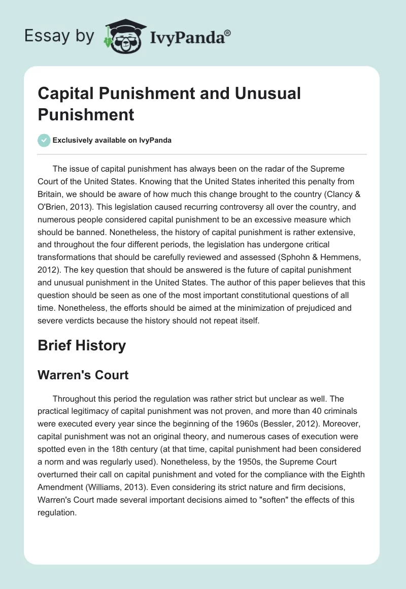 Capital Punishment and Unusual Punishment. Page 1
