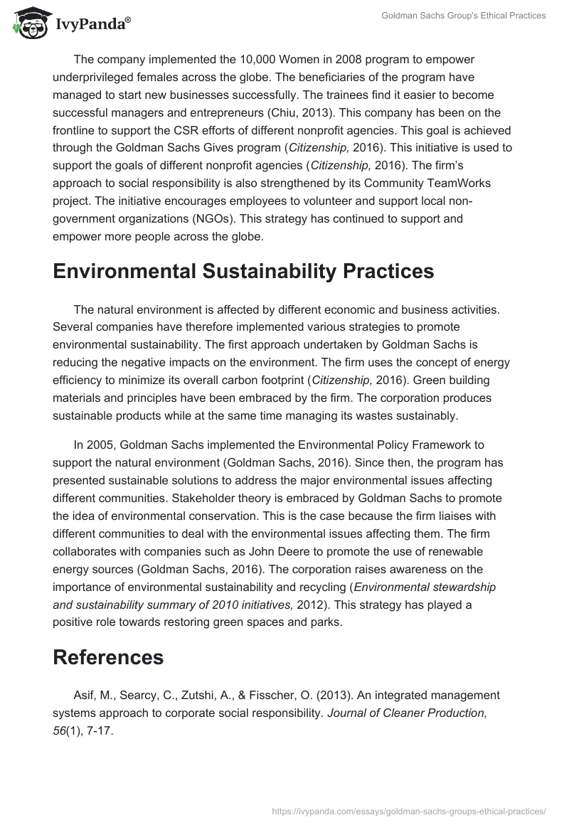 Goldman Sachs Group's Ethical Practices. Page 2