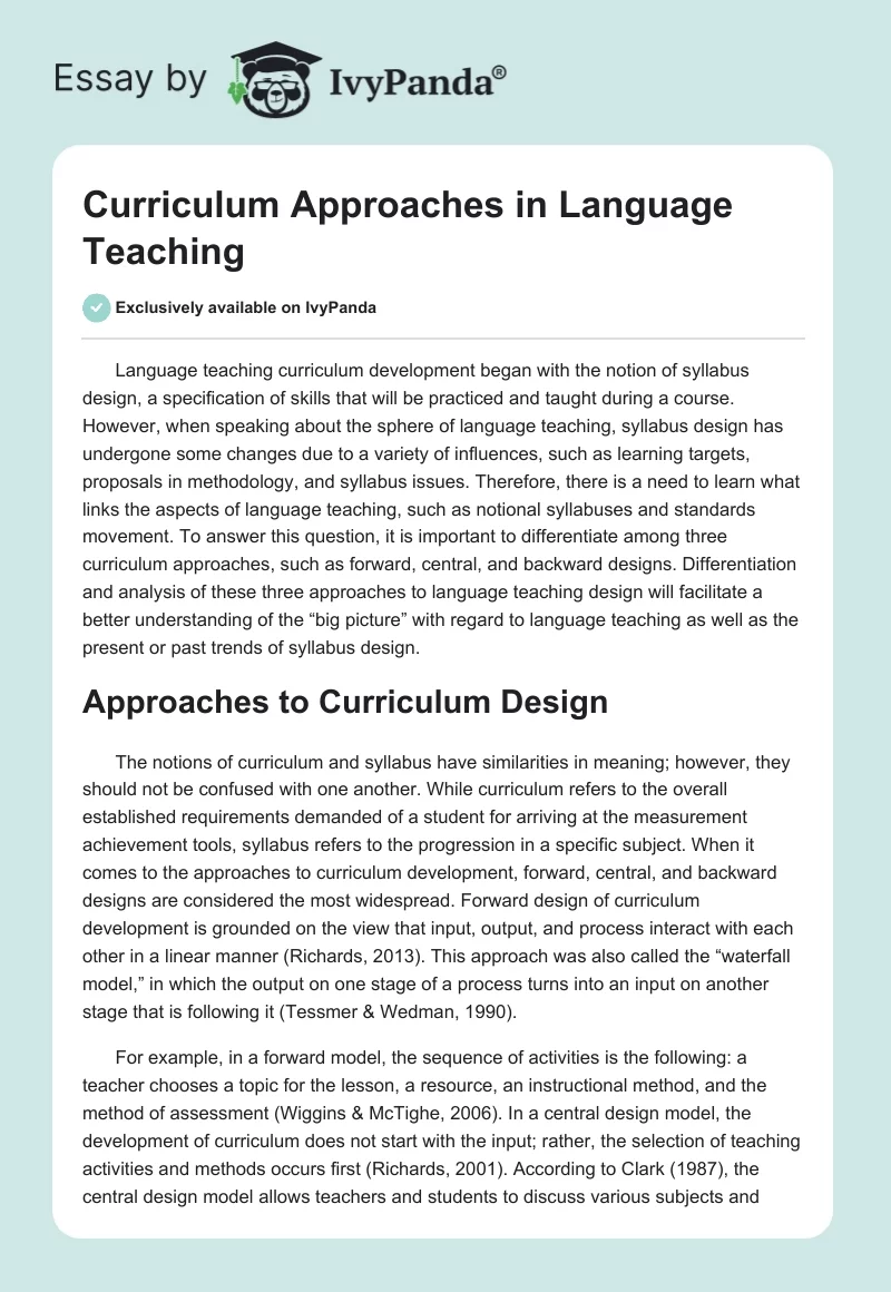 Curriculum Approaches in Language Teaching. Page 1