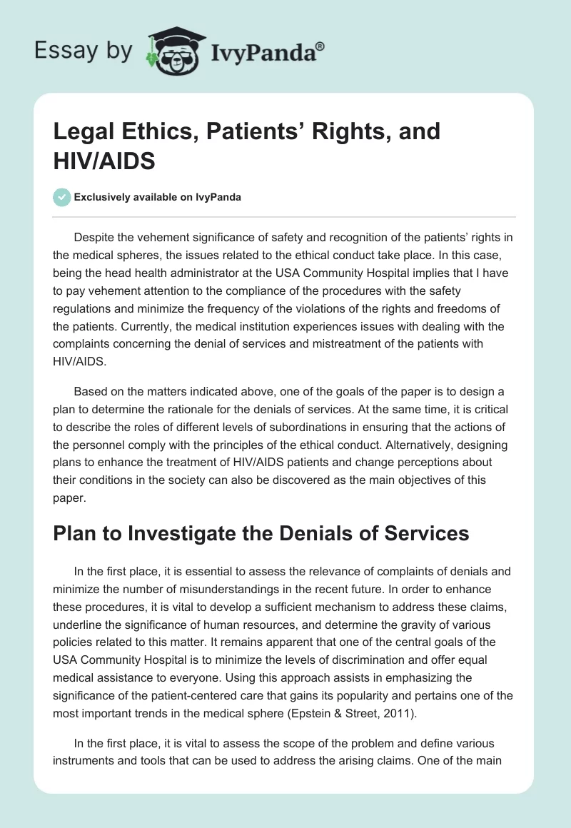 Legal Ethics, Patients’ Rights, and HIV/AIDS. Page 1