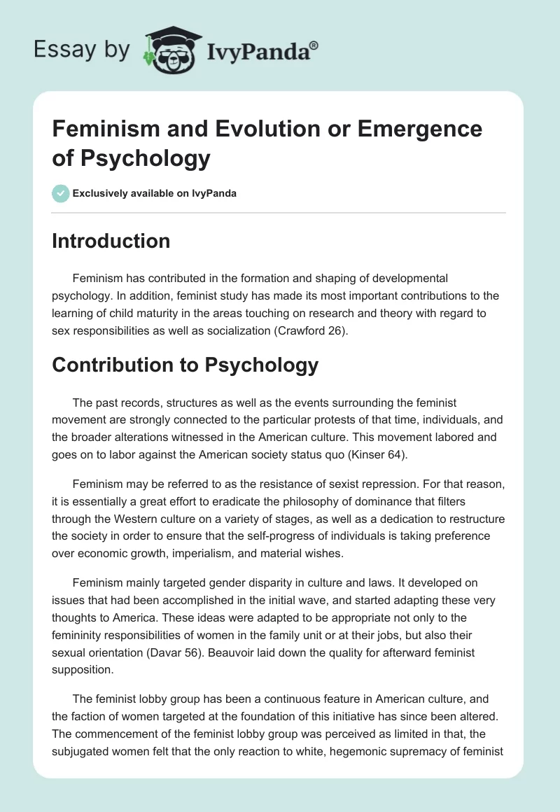Feminism and Evolution or Emergence of Psychology. Page 1