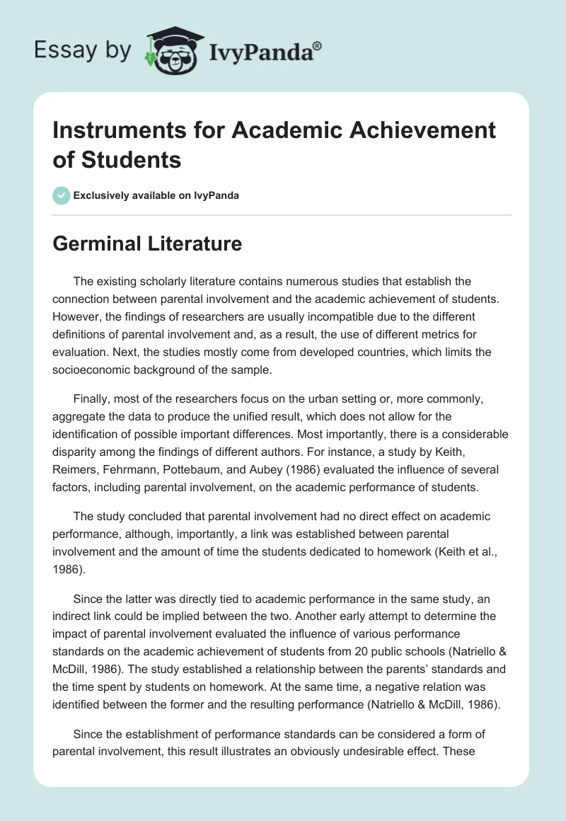 Instruments for Academic Achievement of Students. Page 1