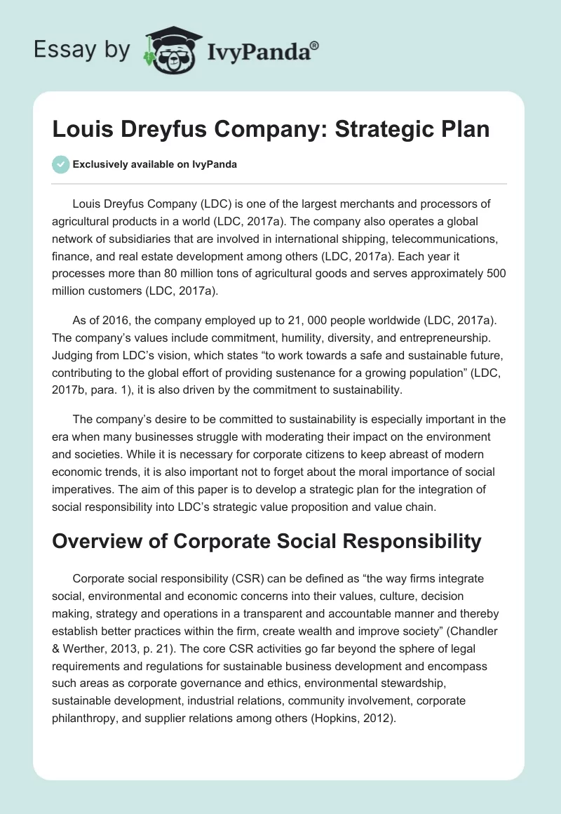 Louis Dreyfus Company: Strategic Plan. Page 1