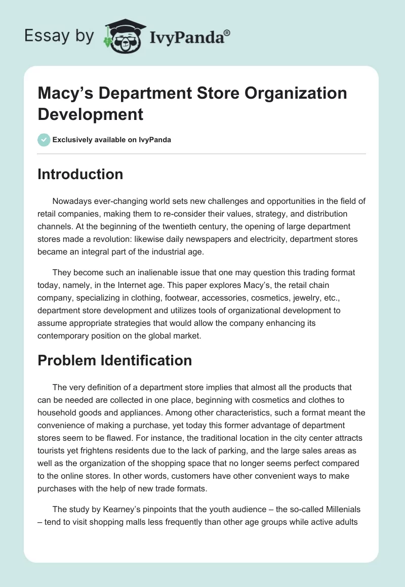 Macy’s Department Store Organization Development. Page 1
