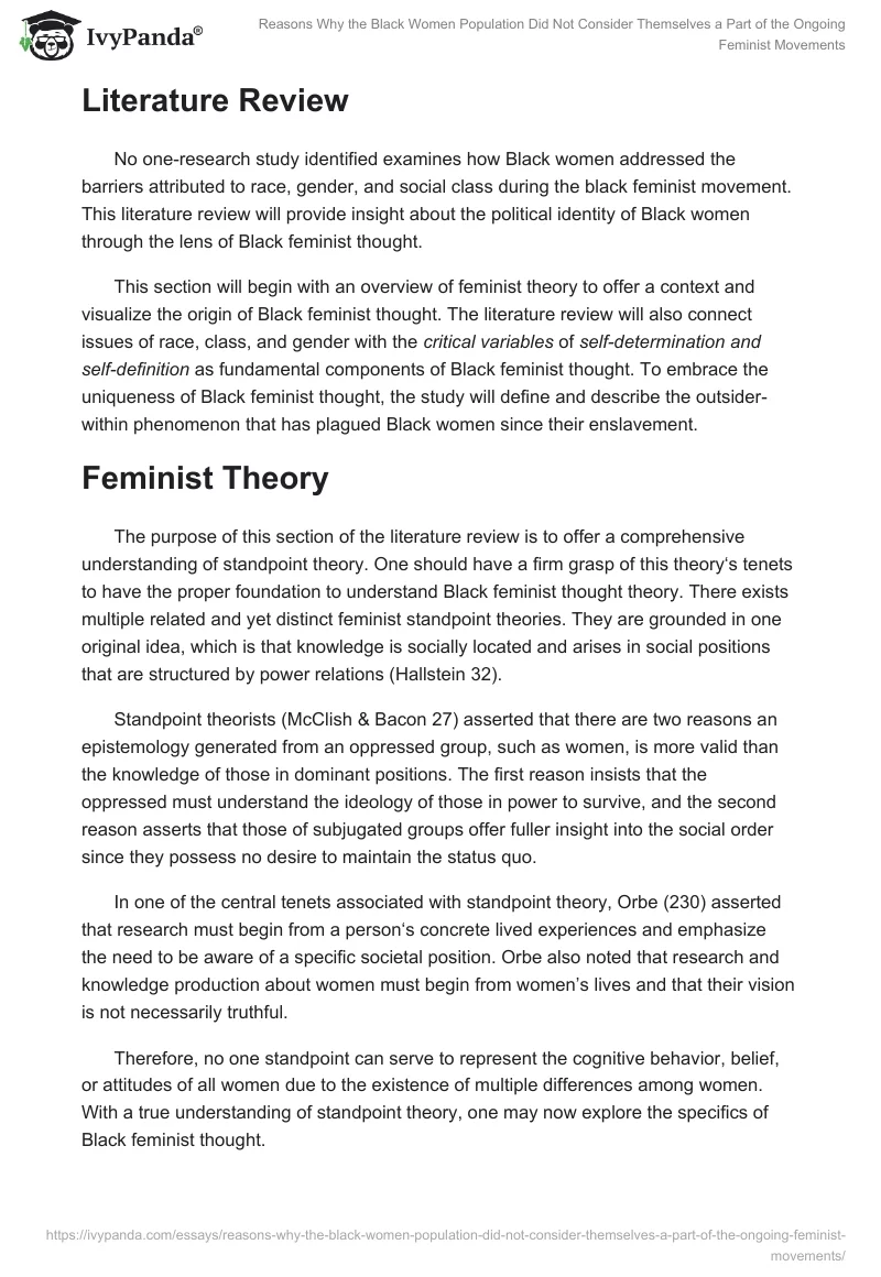 Reasons Why the Black Women Population Did Not Consider Themselves a Part of the Ongoing Feminist Movements. Page 3
