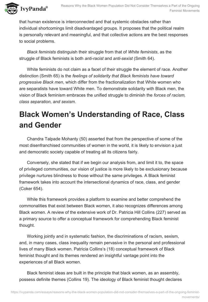 Reasons Why the Black Women Population Did Not Consider Themselves a Part of the Ongoing Feminist Movements. Page 5