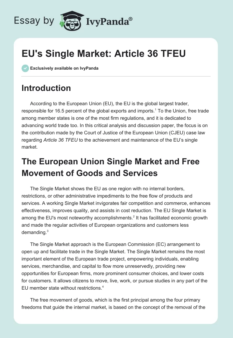 EU's Single Market: Article 36 TFEU. Page 1