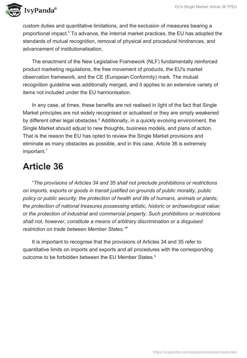 EU's Single Market: Article 36 TFEU. Page 2