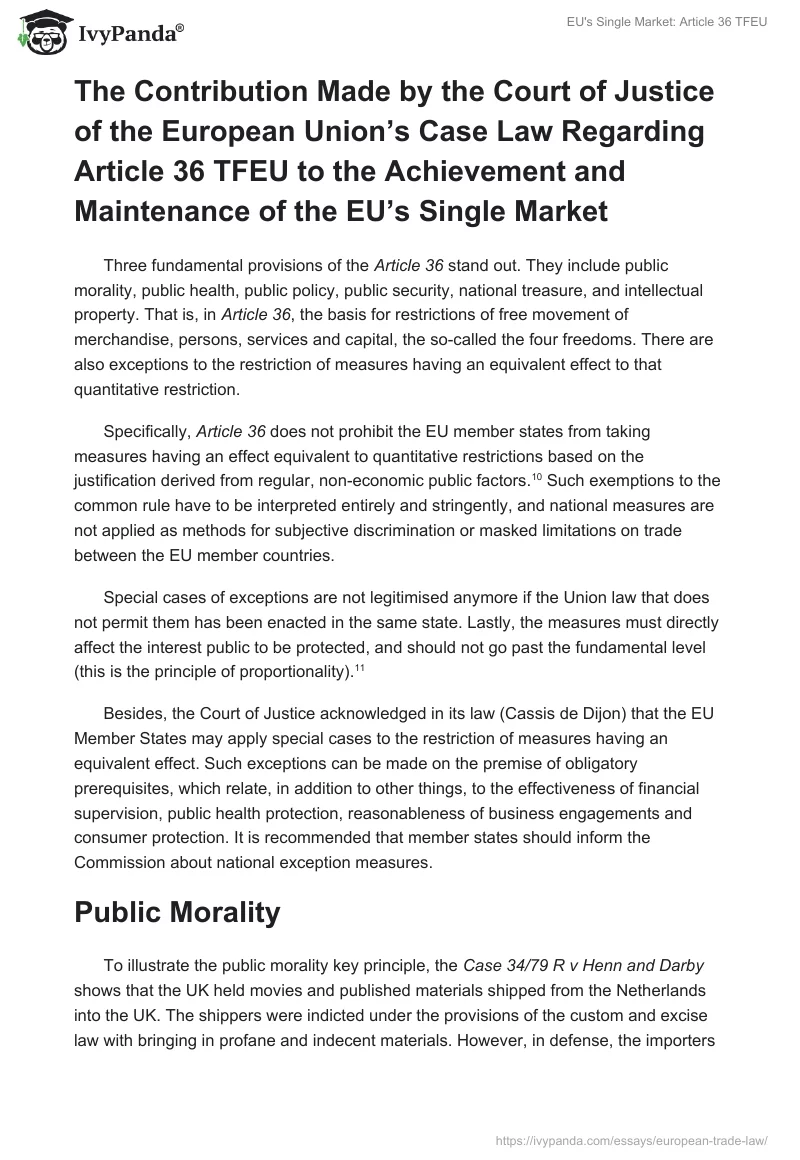 EU's Single Market: Article 36 TFEU. Page 3