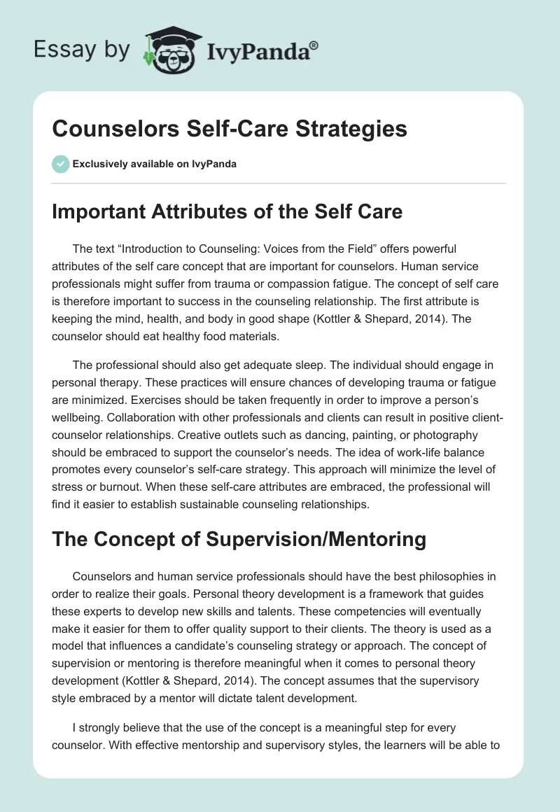 Counselors Self-Care Strategies. Page 1