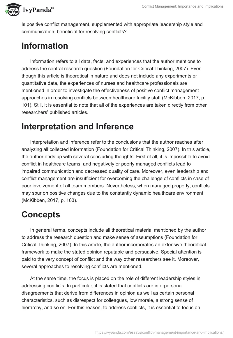 Conflict Management: Importance and Implications. Page 2
