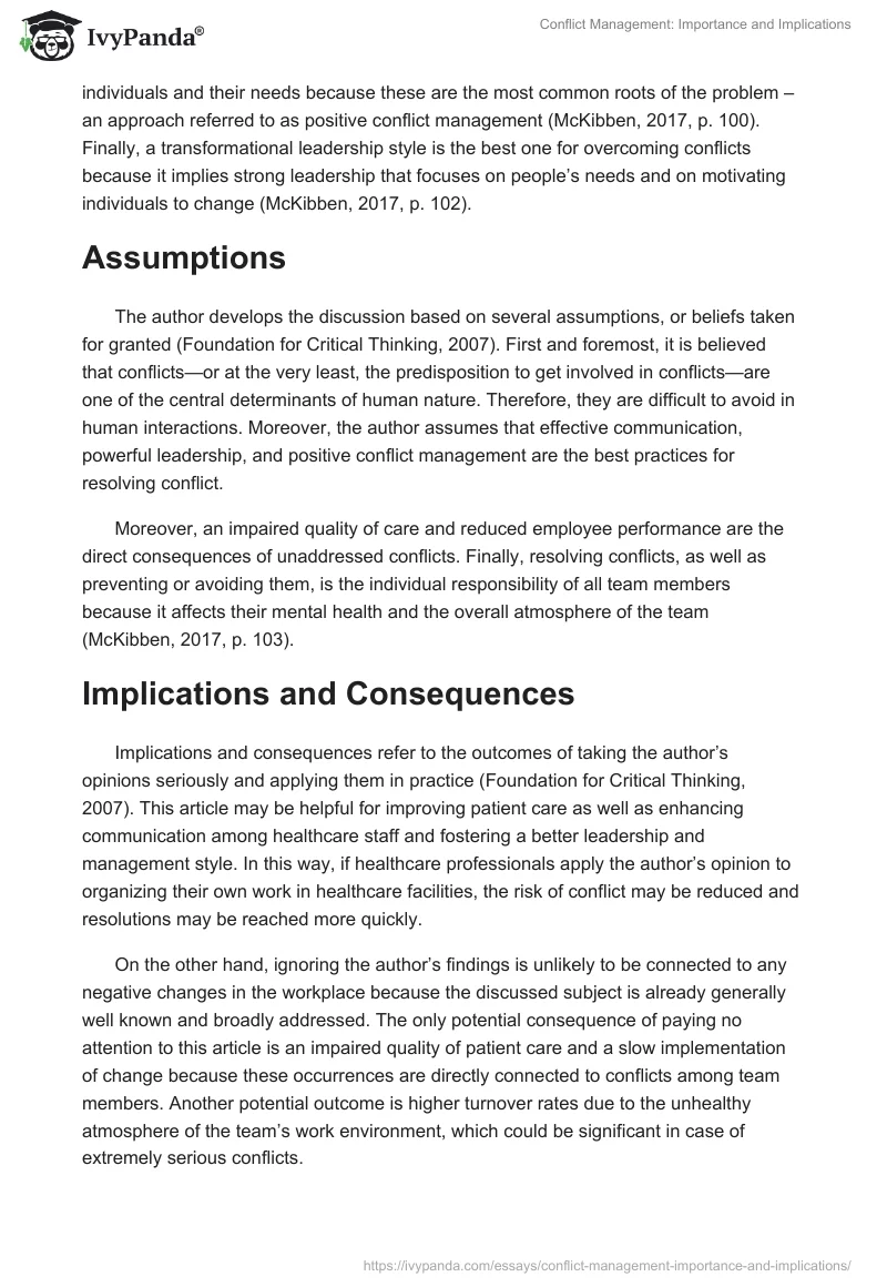 Conflict Management: Importance and Implications. Page 3
