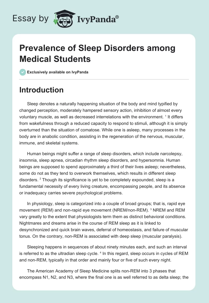 Prevalence of Sleep Disorders among Medical Students. Page 1