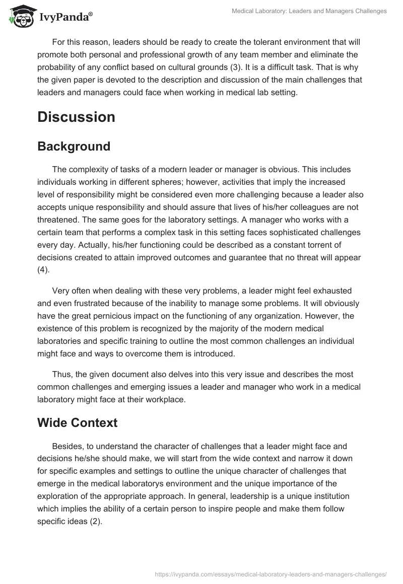 Medical Laboratory: Leaders and Managers Challenges. Page 2