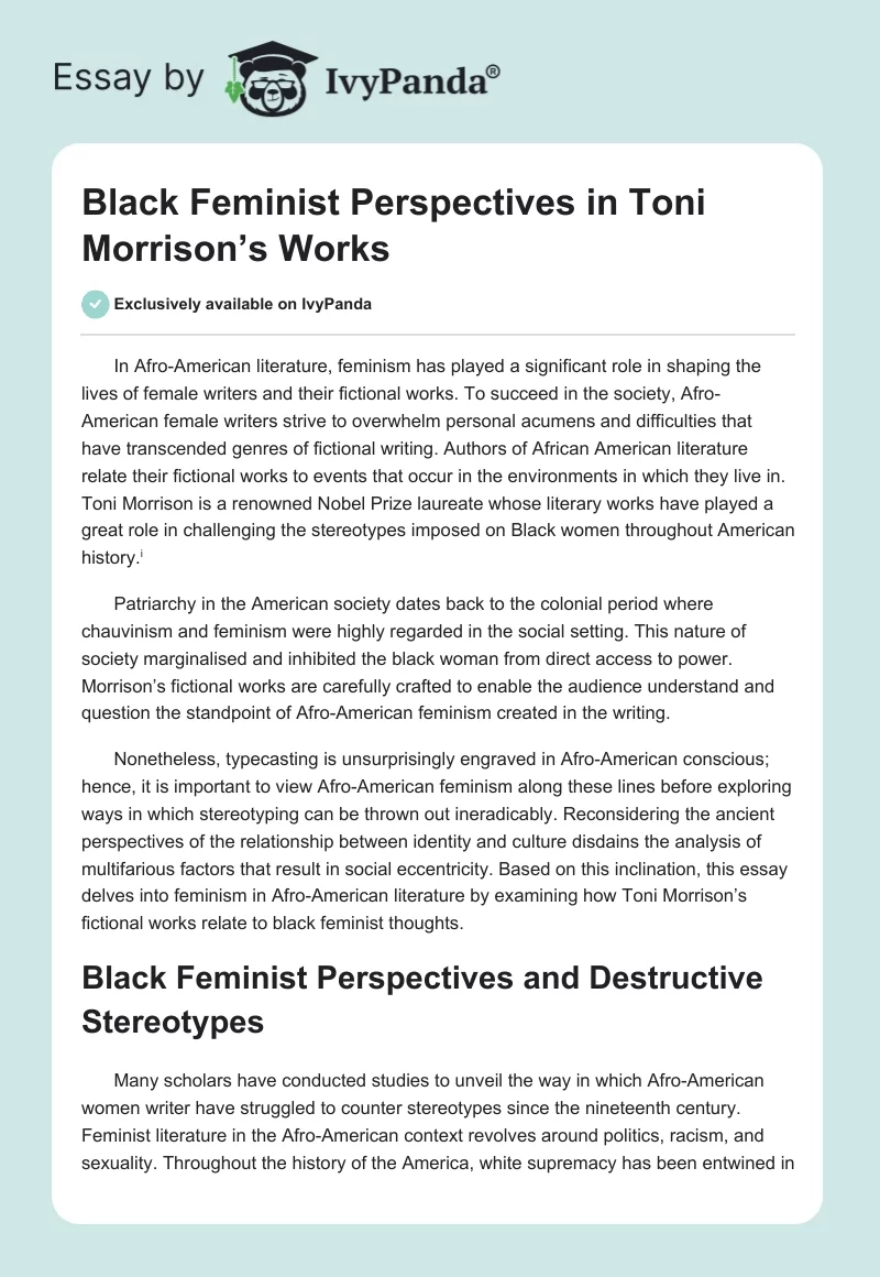 Black Feminist Perspectives in Toni Morrison’s Works. Page 1