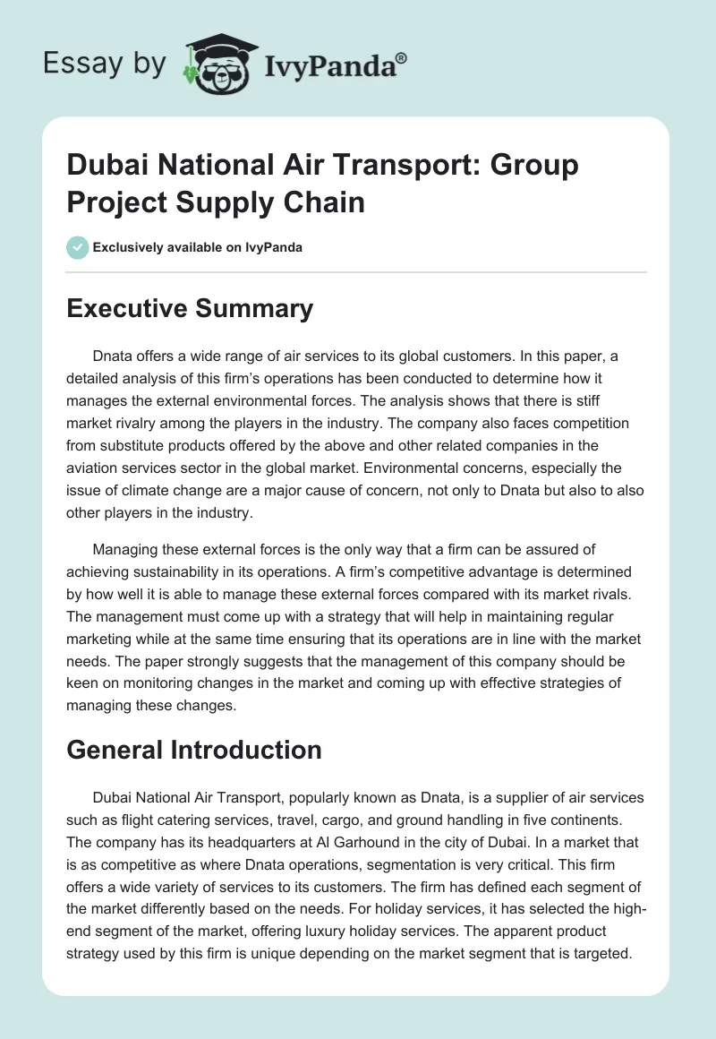 Dubai National Air Transport: Group Project Supply Chain. Page 1