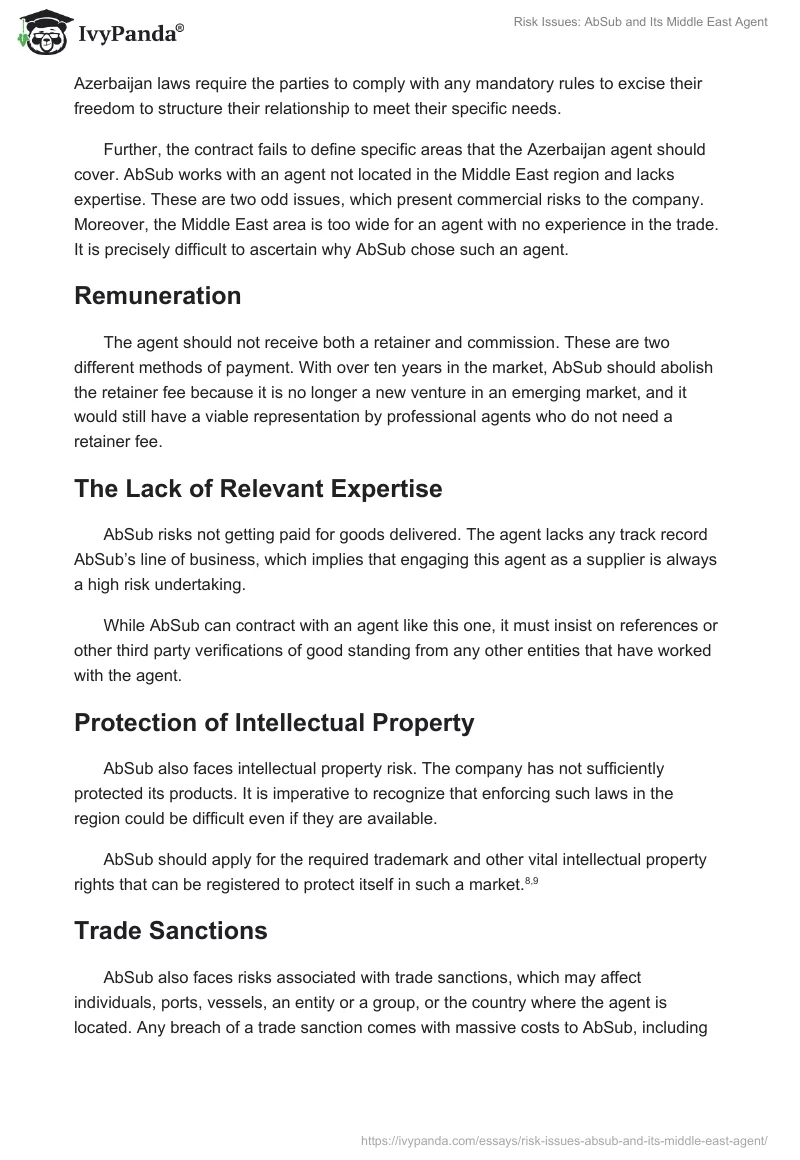 Risk Issues: AbSub and Its "Middle East" Agent. Page 3