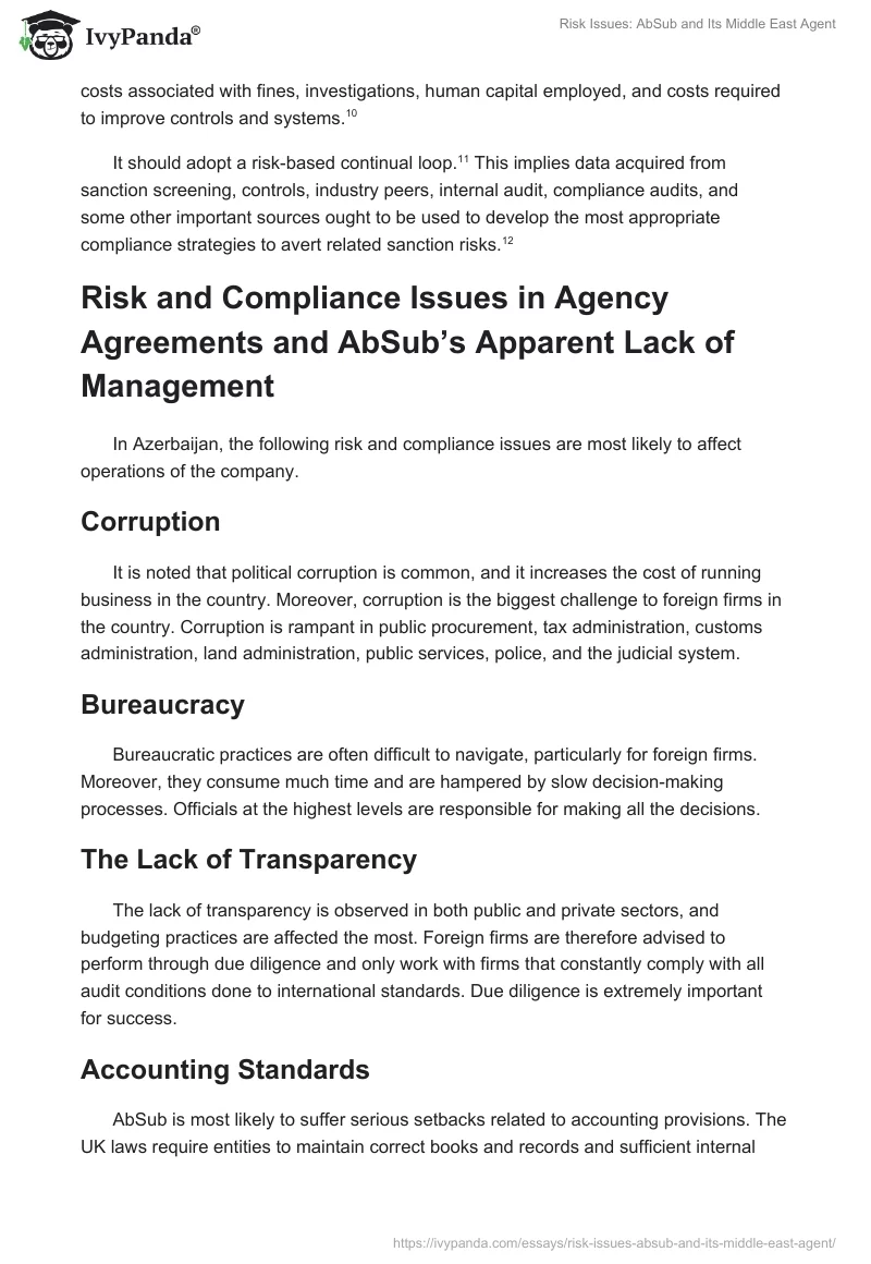 Risk Issues: AbSub and Its "Middle East" Agent. Page 4
