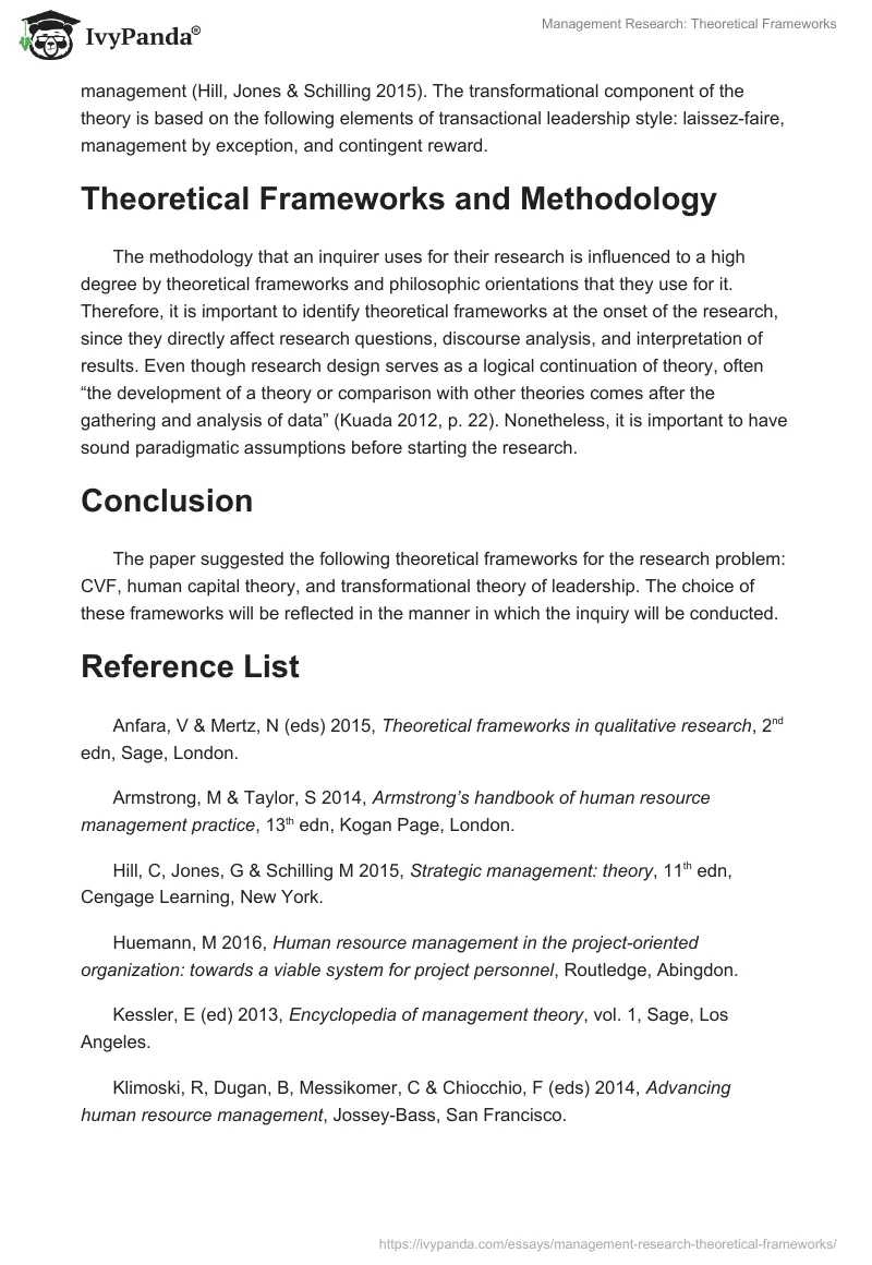 Management Research: Theoretical Frameworks. Page 3