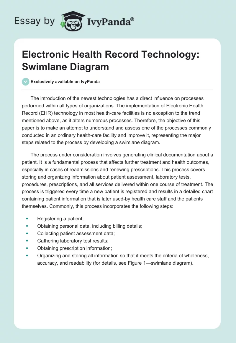 Electronic Health Record Technology: Swimlane Diagram. Page 1