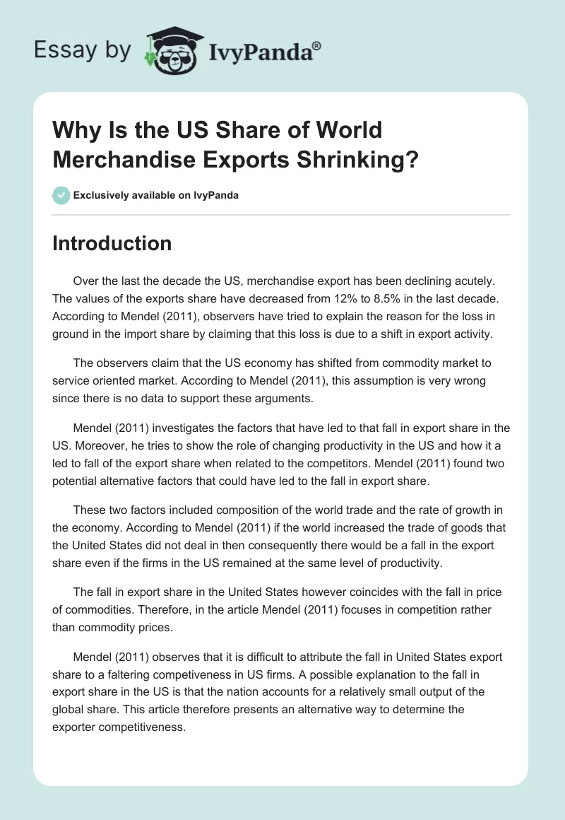 Why Is the US Share of World Merchandise Exports Shrinking?. Page 1