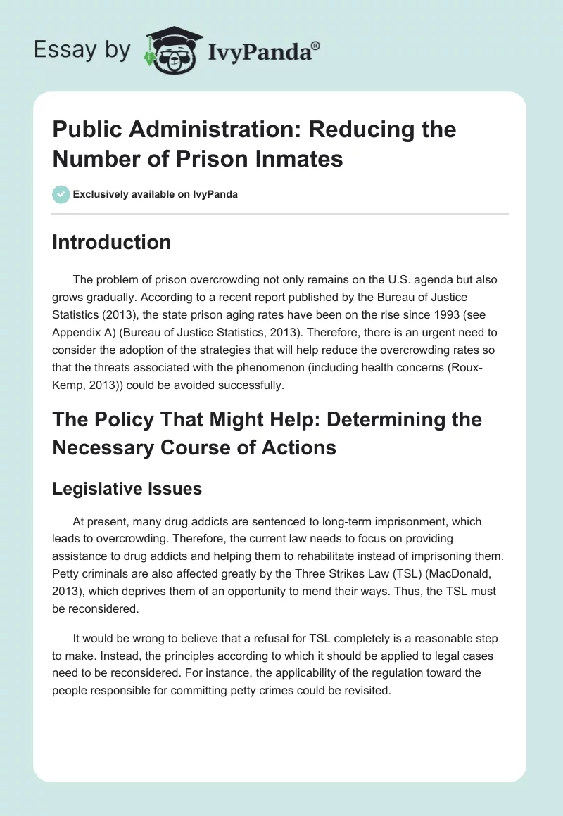 Public Administration: Reducing the Number of Prison Inmates. Page 1