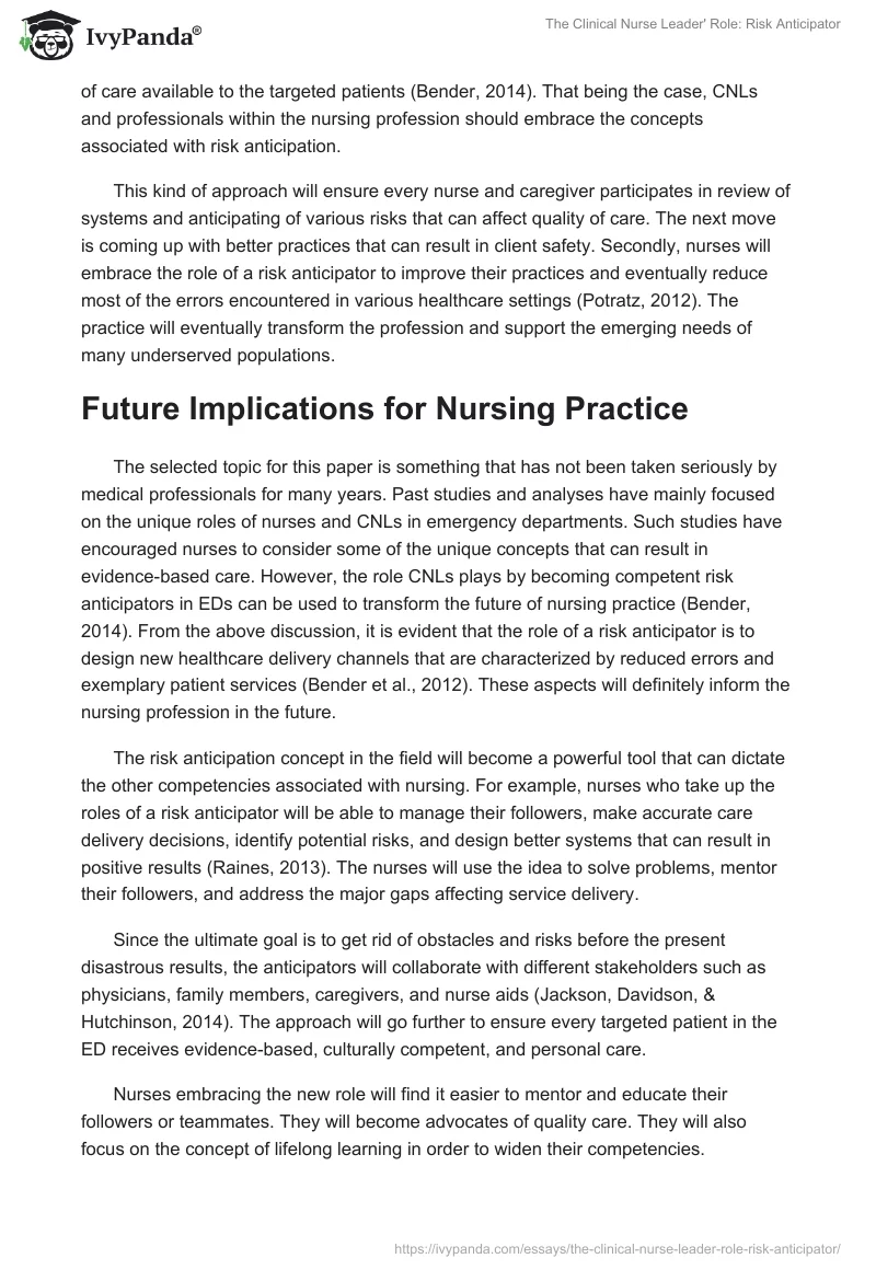 The Clinical Nurse Leader' Role: Risk Anticipator. Page 3