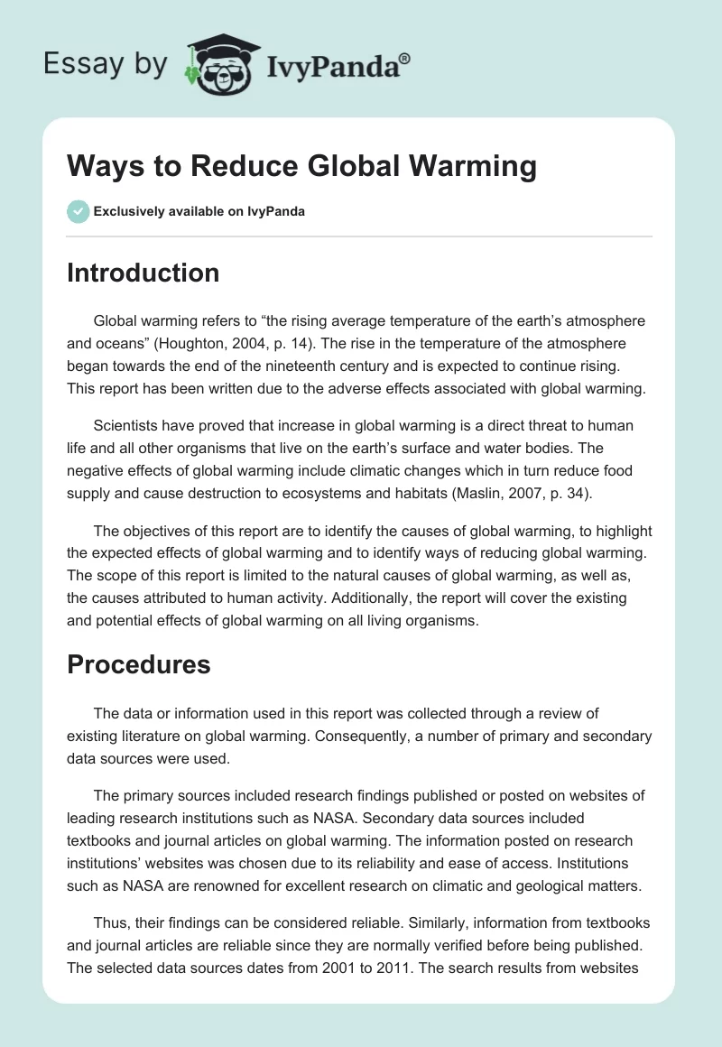 Ways to Reduce Global Warming. Page 1