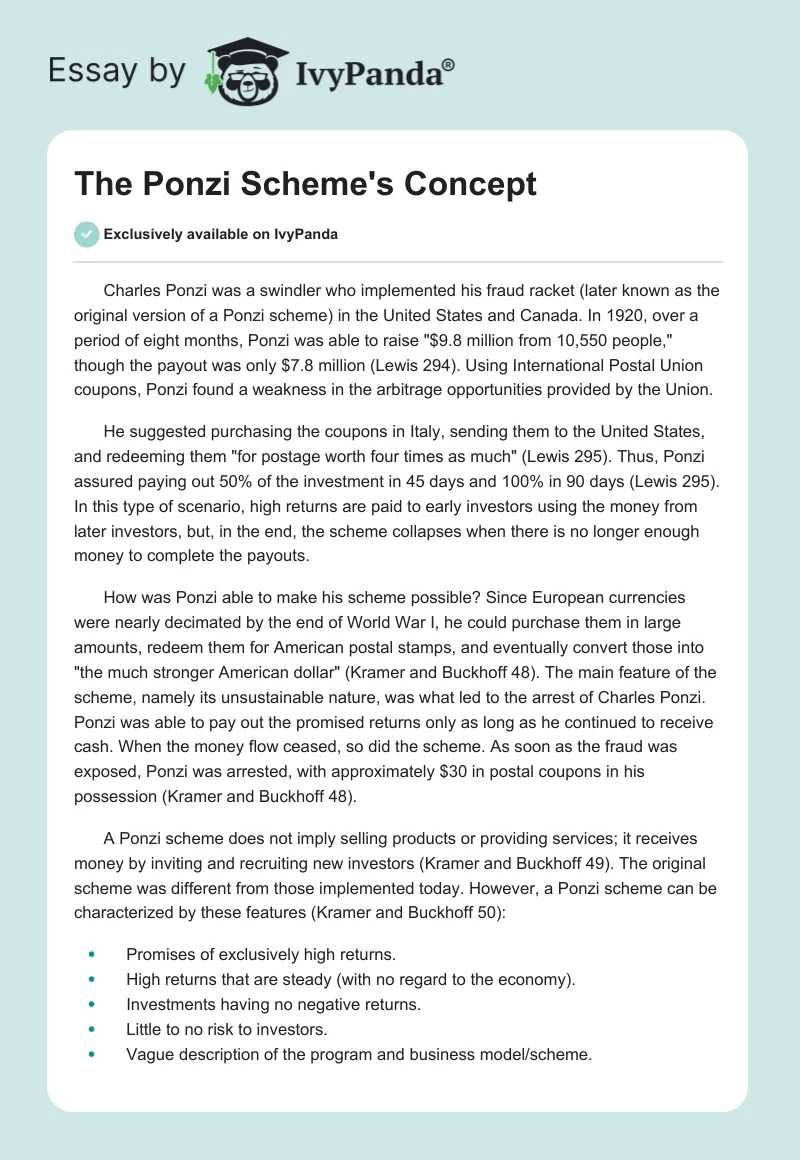 The Ponzi Scheme's Concept. Page 1