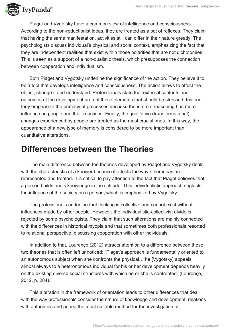 Jean Piaget and Lev Vygotsky: Theories Comparison. Page 2
