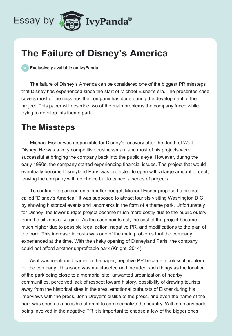 The Failure of Disney’s America. Page 1