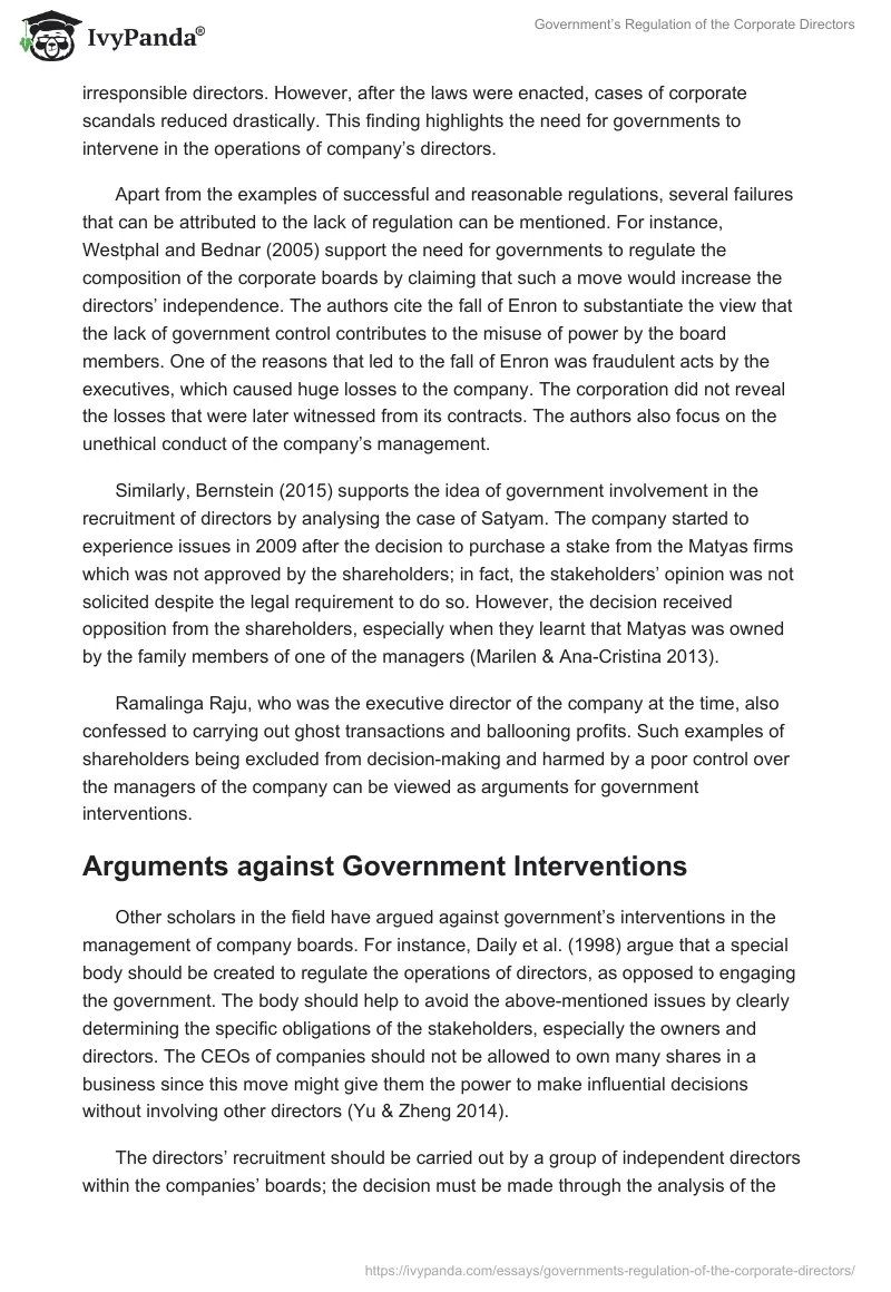 Government’s Regulation of the Corporate Directors. Page 5