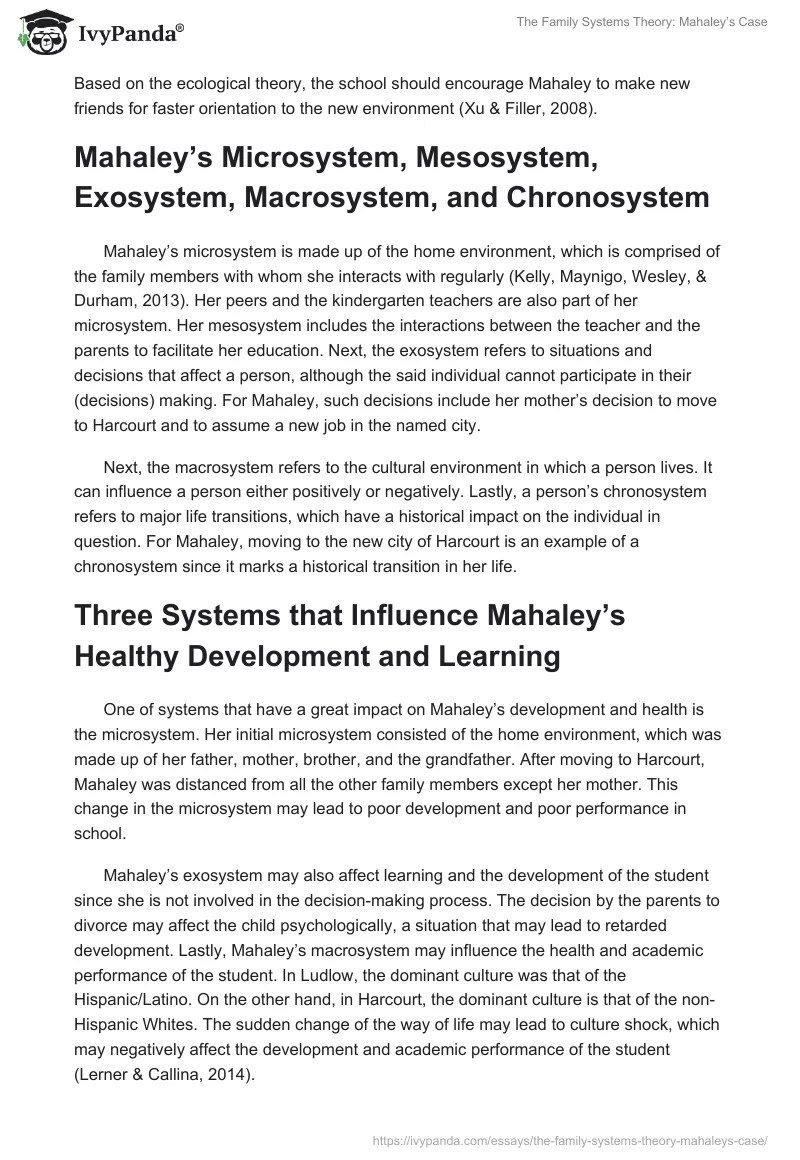 The Family Systems Theory: Mahaley’s Case. Page 2