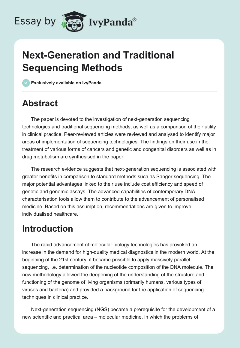 Next-Generation and Traditional Sequencing Methods. Page 1