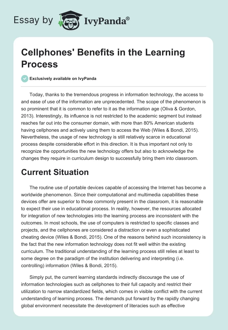 Cellphones' Benefits in the Learning Process. Page 1
