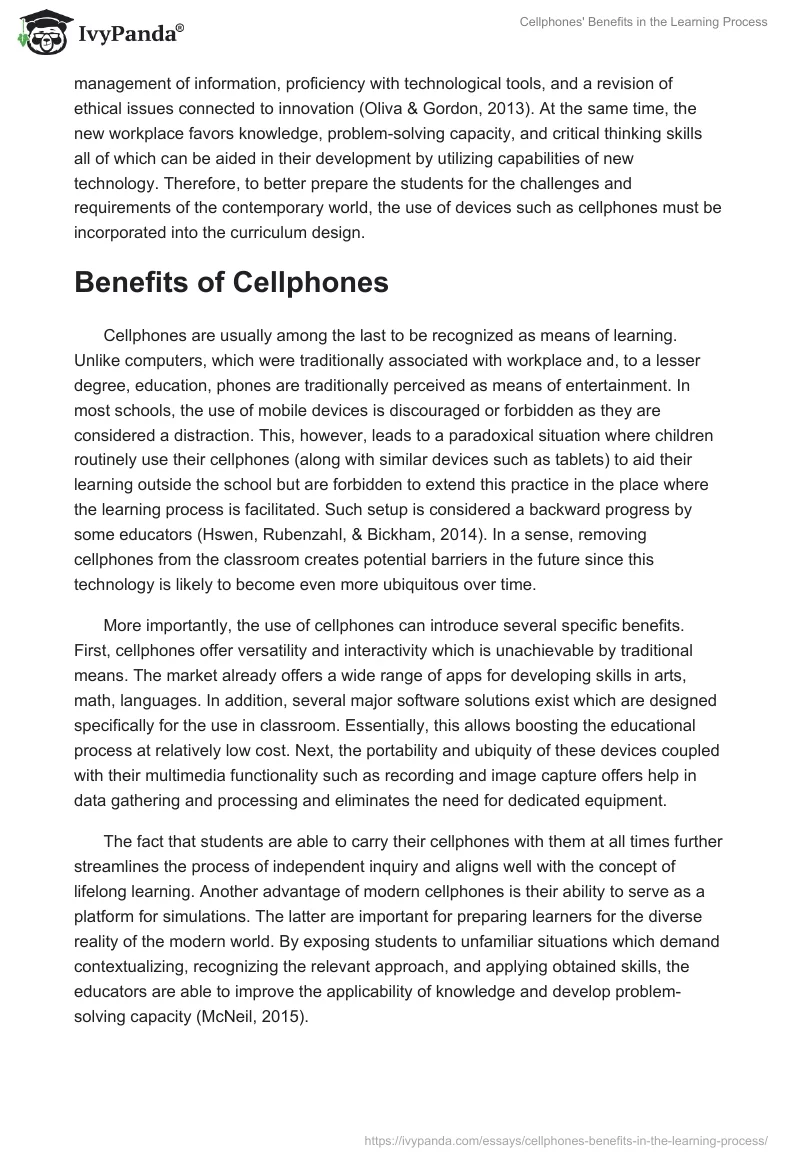Cellphones' Benefits in the Learning Process. Page 2