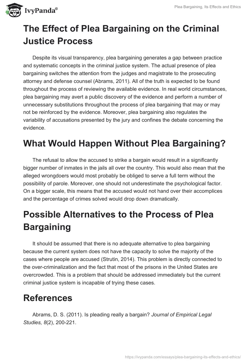 Plea Bargaining, Its Effects and Ethics. Page 2