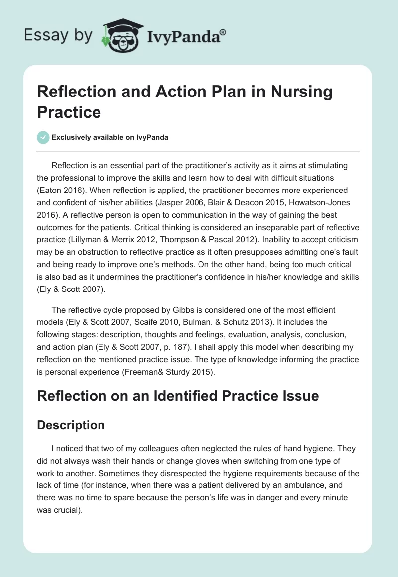 Reflection and Action Plan in Nursing Practice. Page 1