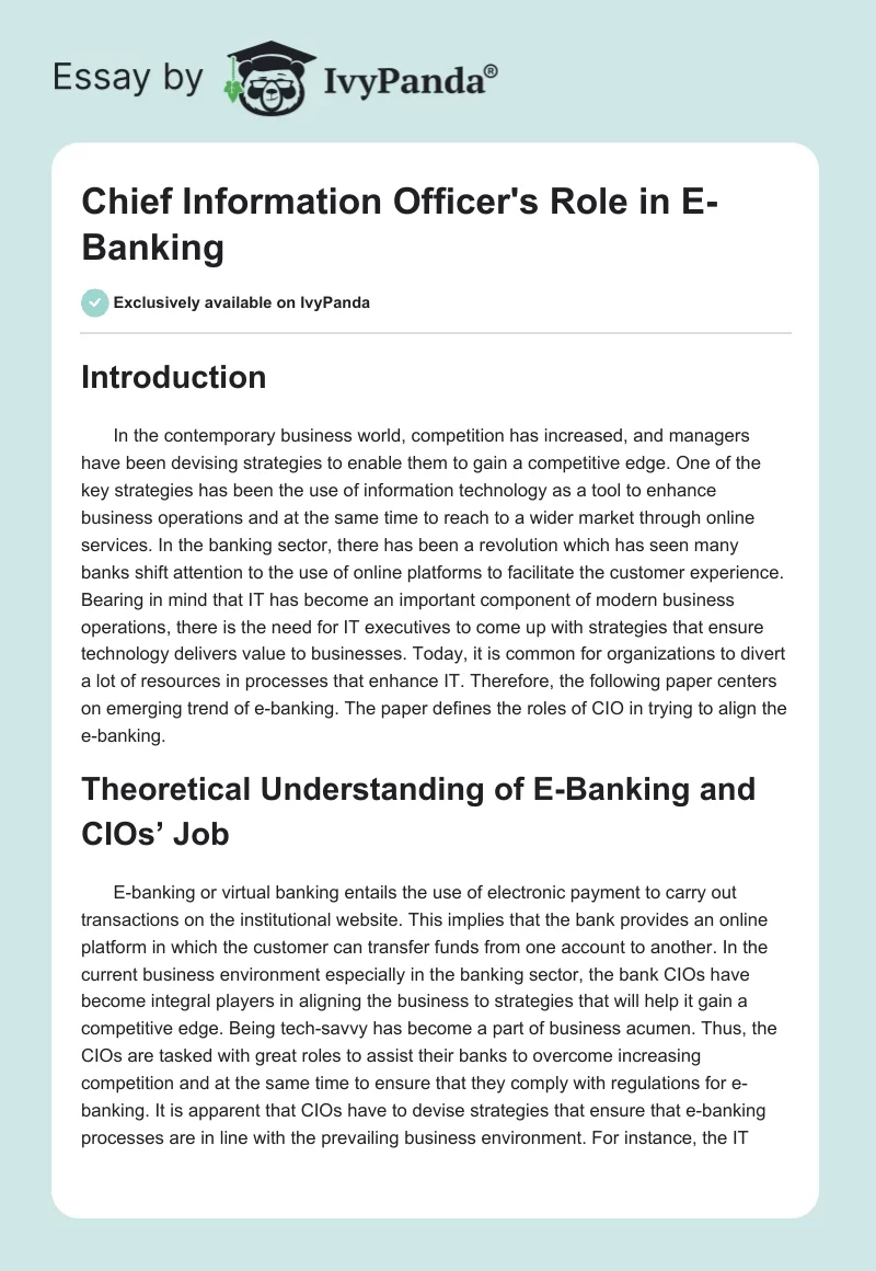 Chief Information Officer's Role in E-Banking. Page 1