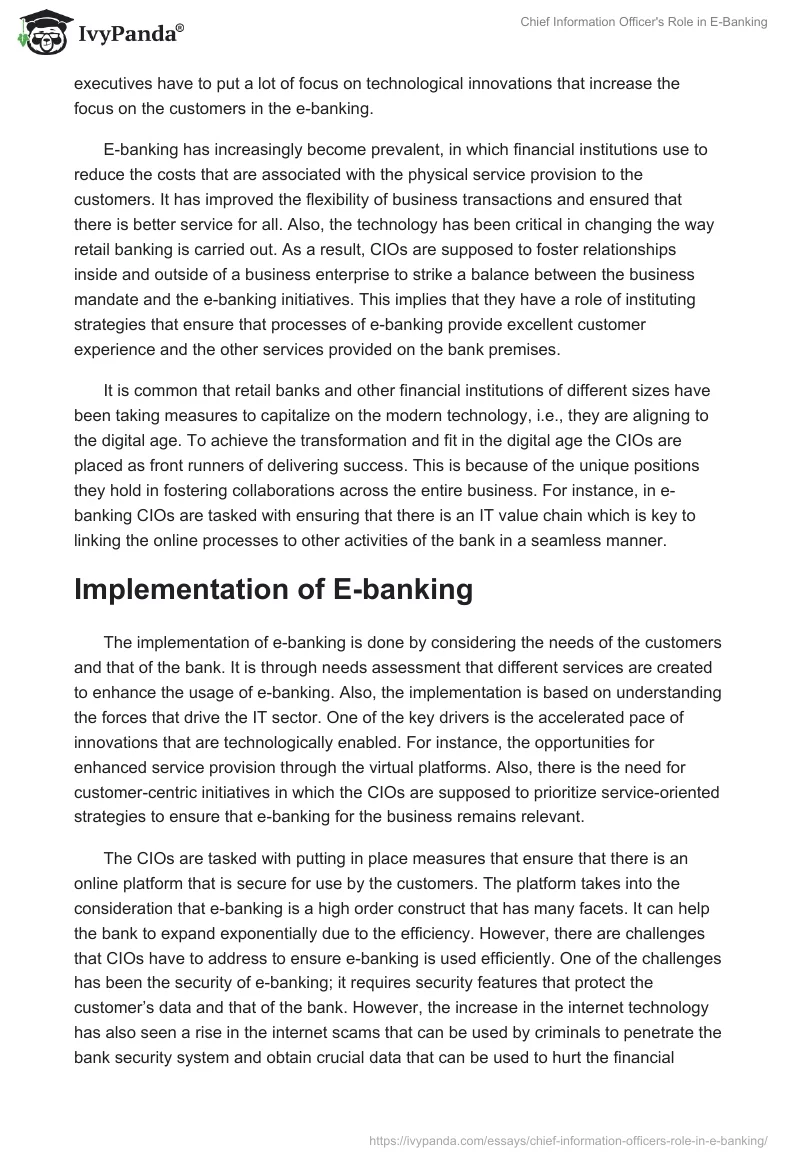Chief Information Officer's Role in E-Banking. Page 2