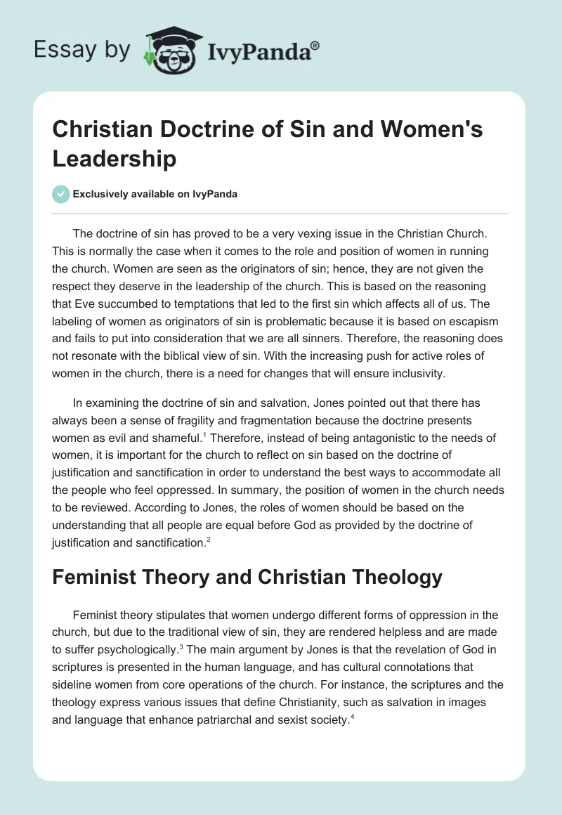 Christian Doctrine of Sin and Women's Leadership. Page 1