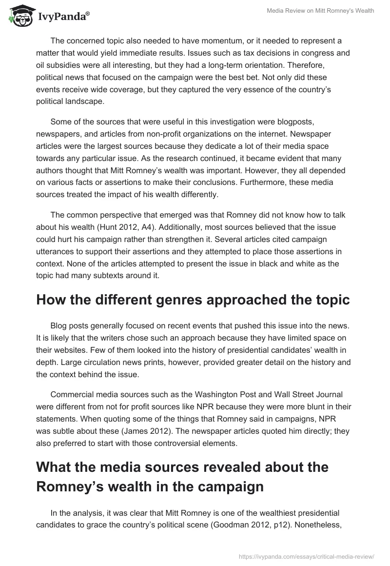 Media Review on Mitt Romney's Wealth. Page 2
