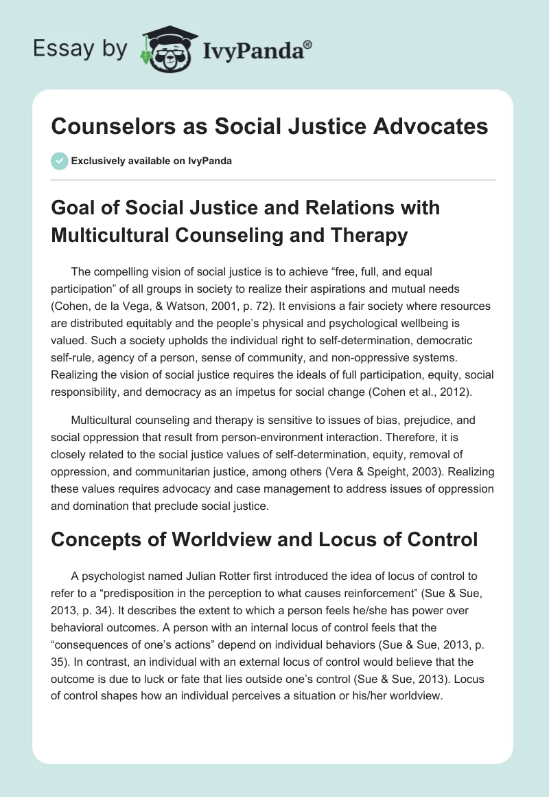 Counselors as Social Justice Advocates. Page 1