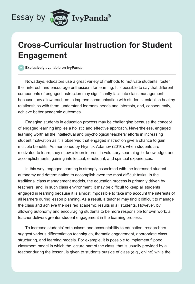Cross-Curricular Instruction for Student Engagement. Page 1