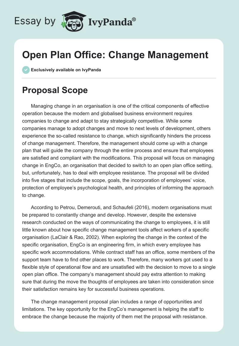 Open Plan Office: Change Management. Page 1