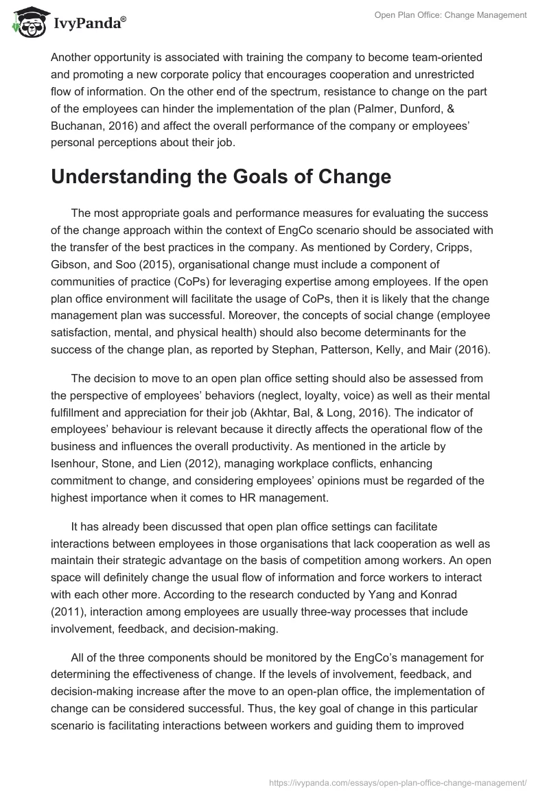 Open Plan Office: Change Management. Page 2