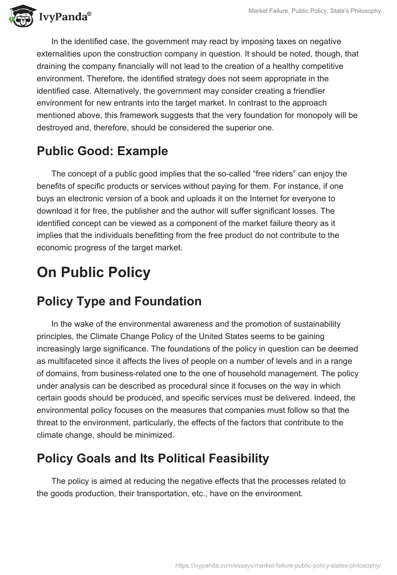 Market Failure, Public Policy, State's Philosophy. Page 2