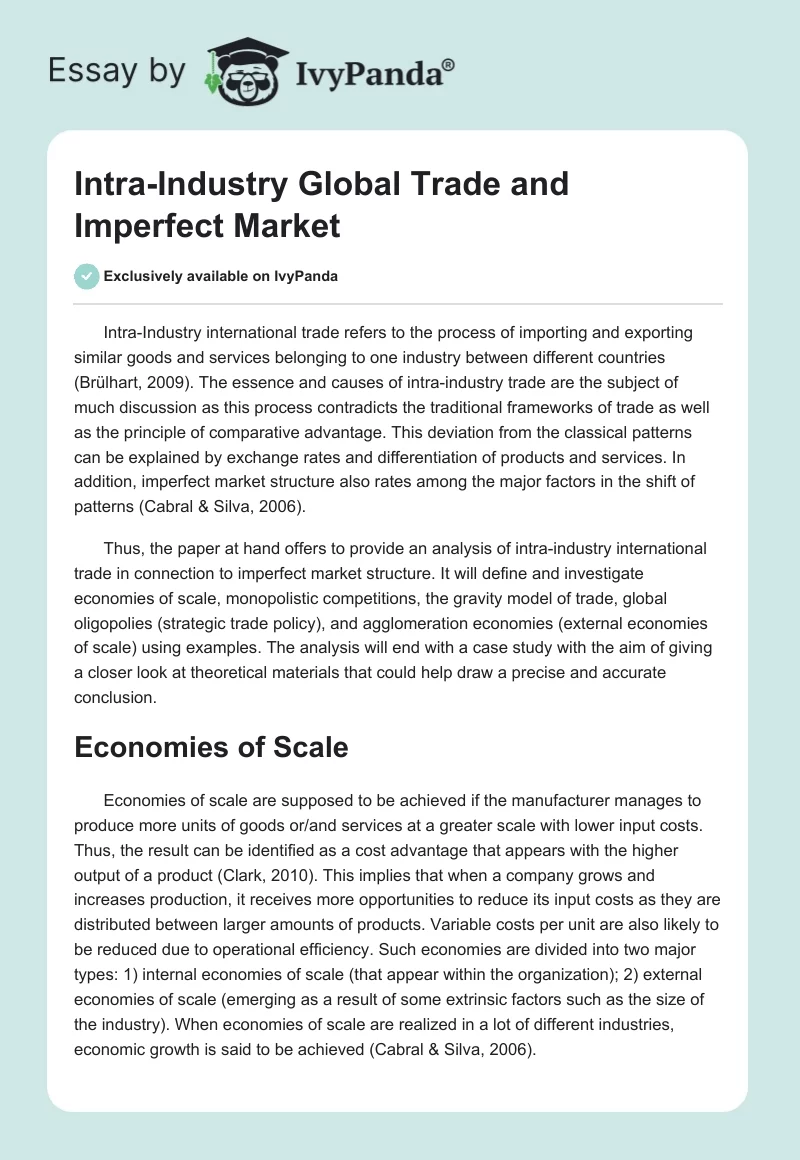 Intra-Industry Global Trade and Imperfect Market. Page 1